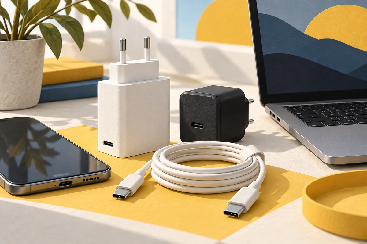 USB-C kablovi i punjači za telefon i laptop.