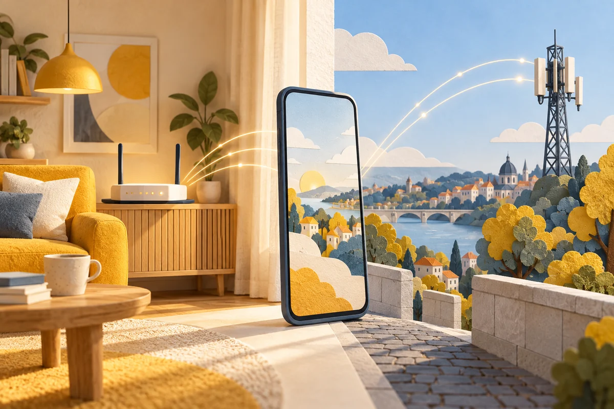 Telefon između kućne bežične mreže i mobilne veze.